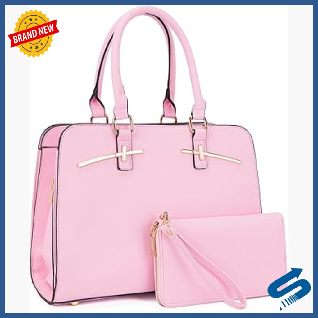 Pu Leather Tote & Wallet Set With Rfid Blocking, 3 Compartments, Adjustable
